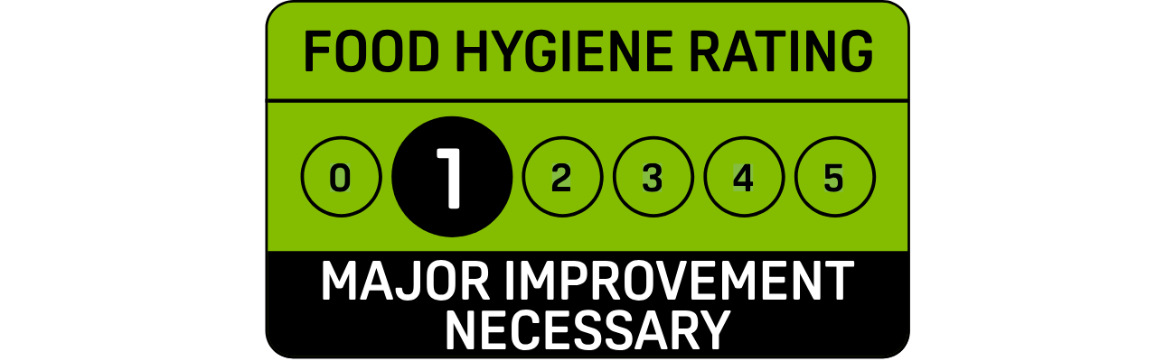 Food Hygiene Rating Scheme rating of one requiring major improvement